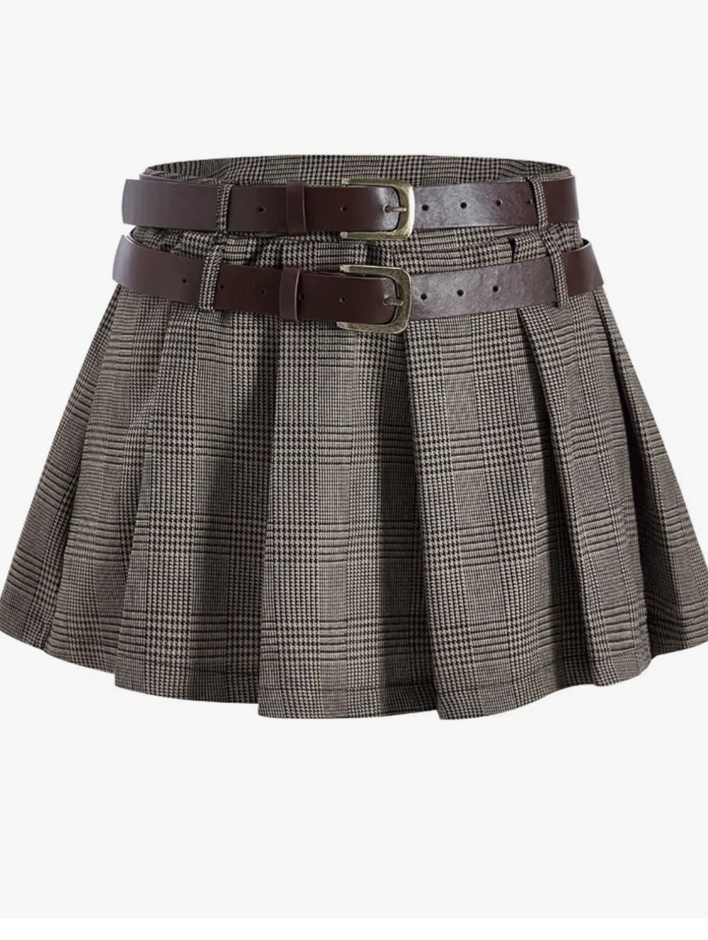 Women's Pleated Mini Skirt Y2k Plaid Belted Low Rise Cute Going Out Skirt